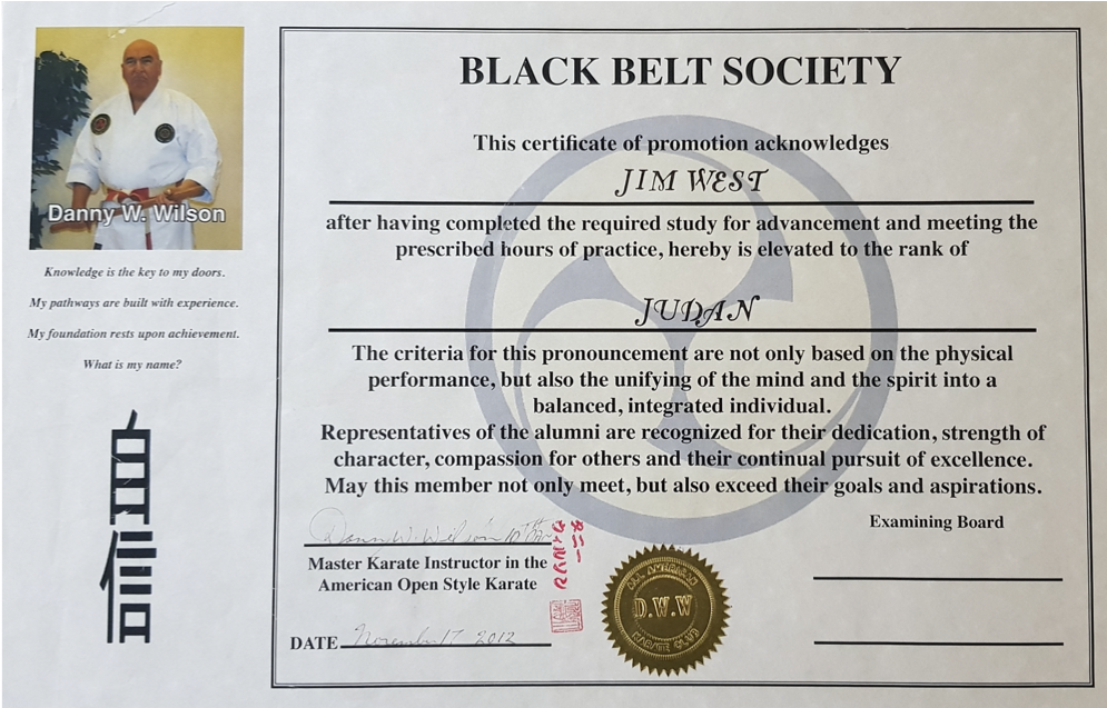 The 10th Degree Black Belt J dan American Extension Fighting